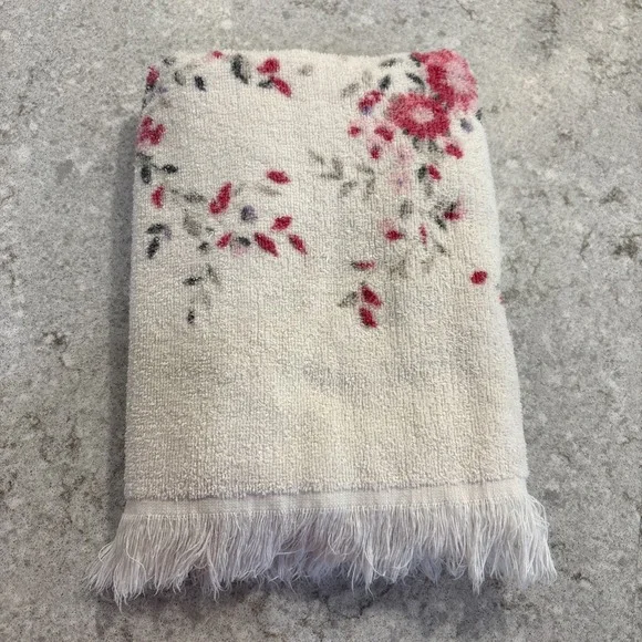 Vintage MCM Cannon Monticello Pink Florals Fringe BATH TOWEL Retro