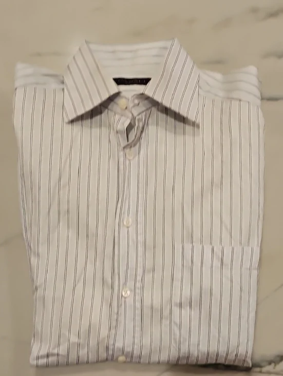 Canali White Dress Shirt with Thin Black Stripes