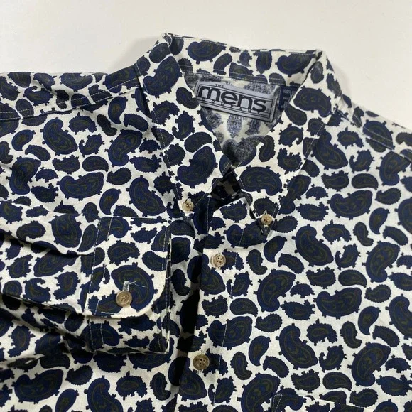 The Mens Company Paisley Button Down Shirt Men XL Blue White Cotton Vintage 2992