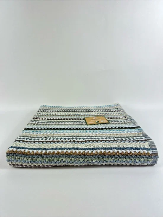 Deborah Connolly Bath Towel Set Striped Brown Green Aqua Cotton 1 Pc Set NEW