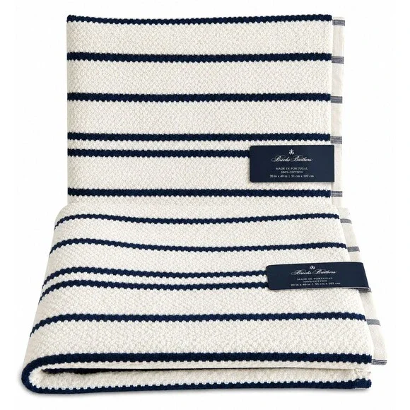 Brooks Brothers Bath Towels Set of 2 White Black Stripe Made in Portugal 30x54