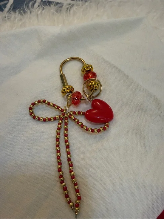Gold-Tone Red Heart Bow Keychain Charm - Women Accessories bag charm