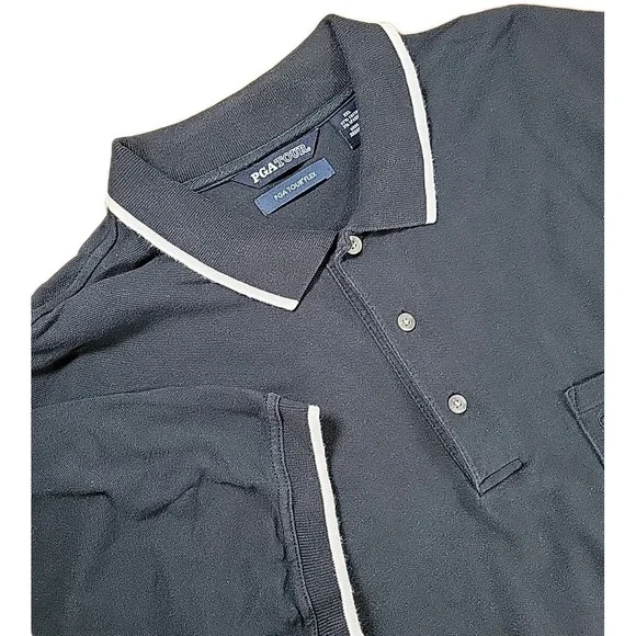 PGA Tour Flex Black Polo Shirt, Size XXL, Golf, Front Pocket, EUC‎