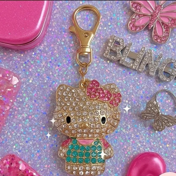 Hello Kitty Crystal Rhinestone Keychain Bow Bag Charm Gift Box NWT
