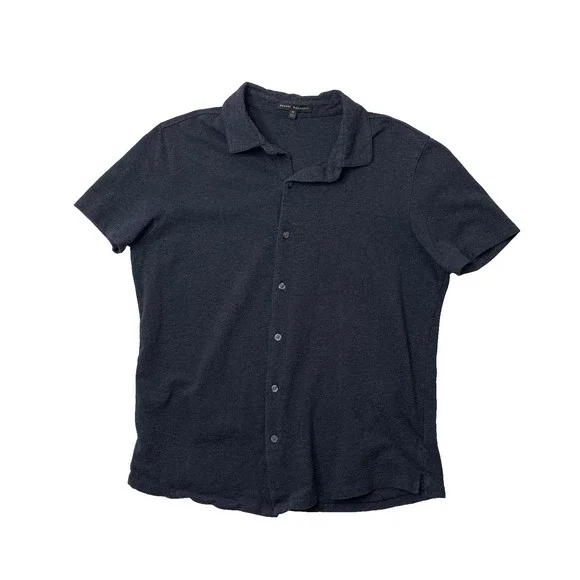 Robert Barakett Shirt Mens M Medium Indigo Brody Short Sleeve Knit Button Up