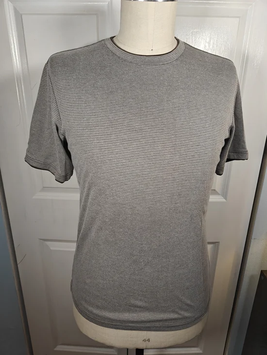 David Taylor Mens Medium Brown Cream Micro Stripe Textured Knit T-Shirt