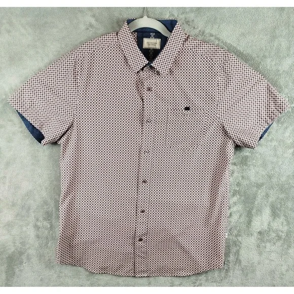 7 Diamonds Shirt Mens Medium Orange 4 Way‎ Stretch Short Sleeve Geometric Pocket