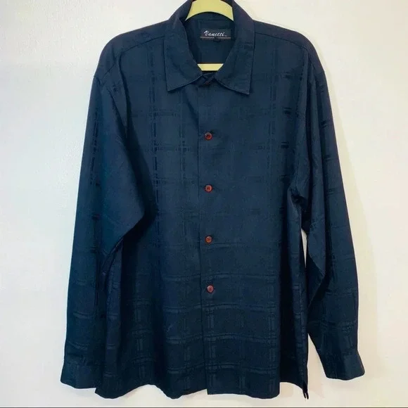 Mens Black Shirt L/36 Vanetti‎ Button Front H47