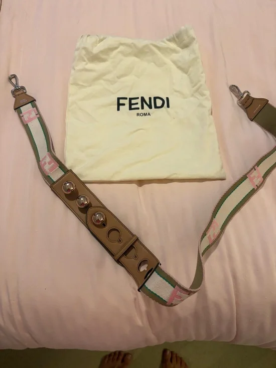 Fendi Multicolor Canvas & Leather Adjustable Strap in Pink, Green, Tan
