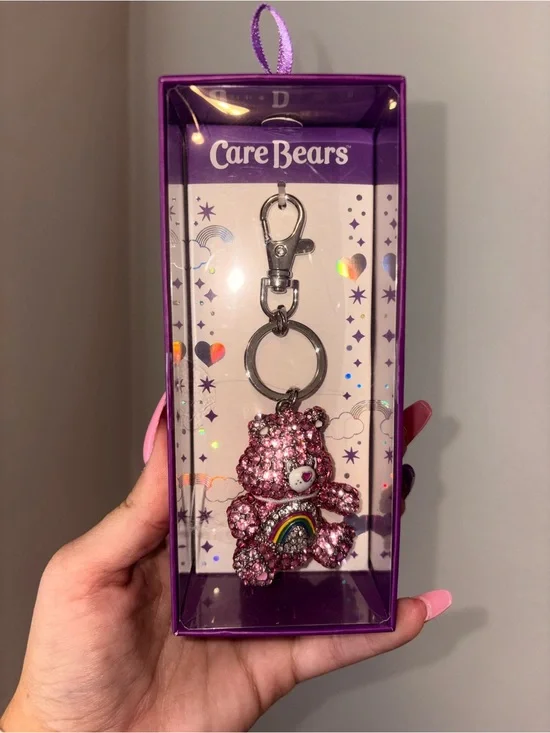 Care Bears Pink Glitter Bear Keyring with Rainbow Chest