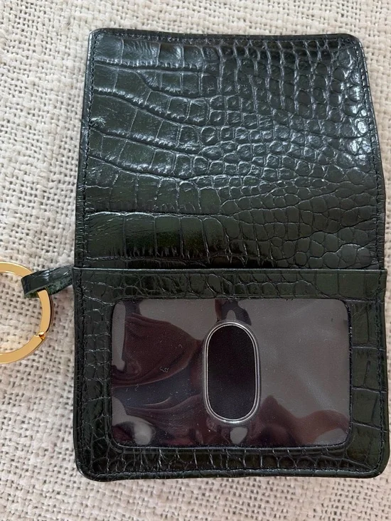 Brahmin Croc-Embossed Card Wallet with Gold Key Ring
