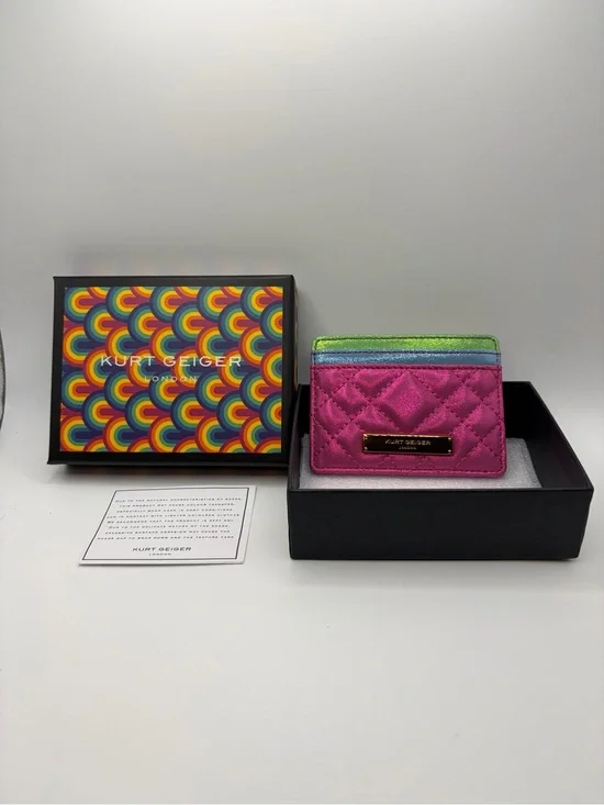 Kurt Geiger Hot Pink Quilted Card Holder with Green & Blue Trim