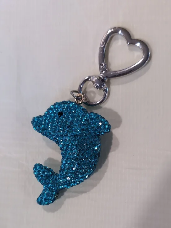 Blue Crystal Dolphin Keychain with Heart Clip