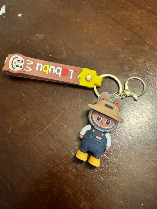 Labubu Character Keychain Bag Charm Brown Rubber Strap NWOT