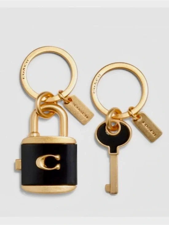 Coach Black and Gold Padlock & Key Keyring Duo
