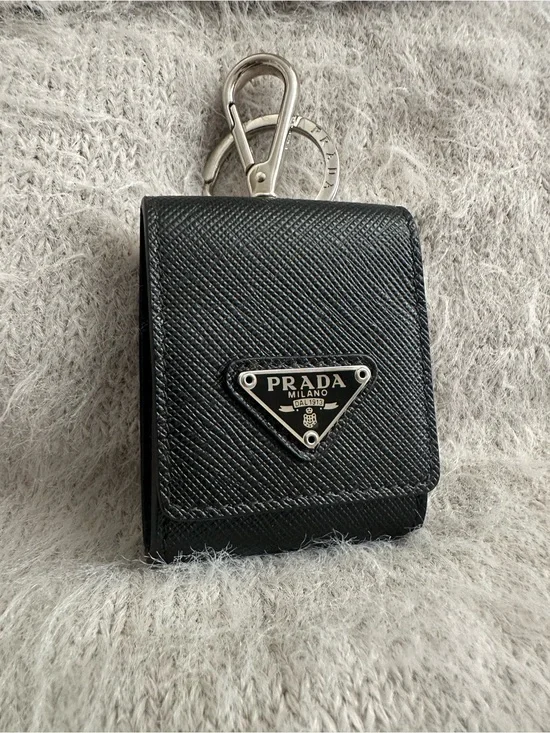 Prada Saffiano Leather AirPods Case Keychain Nero Black 2TT133