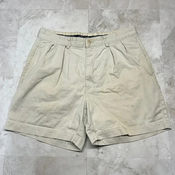 Polo Ralph Lauren Andrew Short Beige Mens 33 Pleated Chino Vintage Made in USA