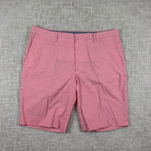 Uniqlo Mens Red White‎ Gingham Shorts XL Waist 38 Stretch Flat Front Preppy NWOT