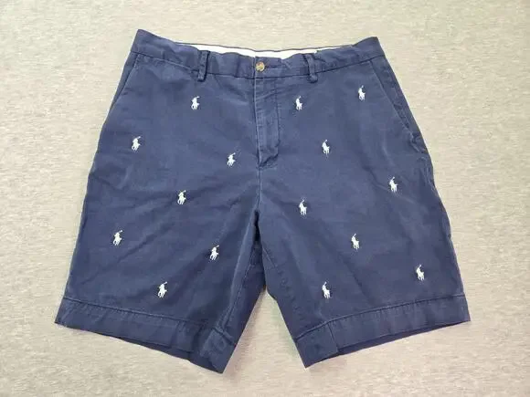 Polo Ralph Lauren Shorts Mens 33 Blue Chino Stretch Pony Embroidered Summer