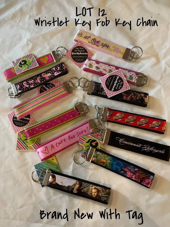 Keychain Wristlets Metal keyring Keychain Lot 12 Fabric Designs & Patterns New