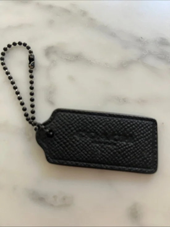 Coach Black Textured Leather Tag Key Holder with Ball Chain