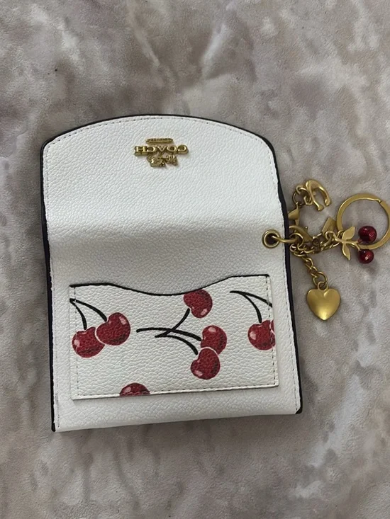 COACH White Cherry Card Case with Gold Charm
