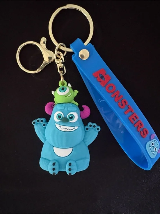 Cute Monsters Inc Sulley and Mike Keychain Bag Charm- Blue with Strap