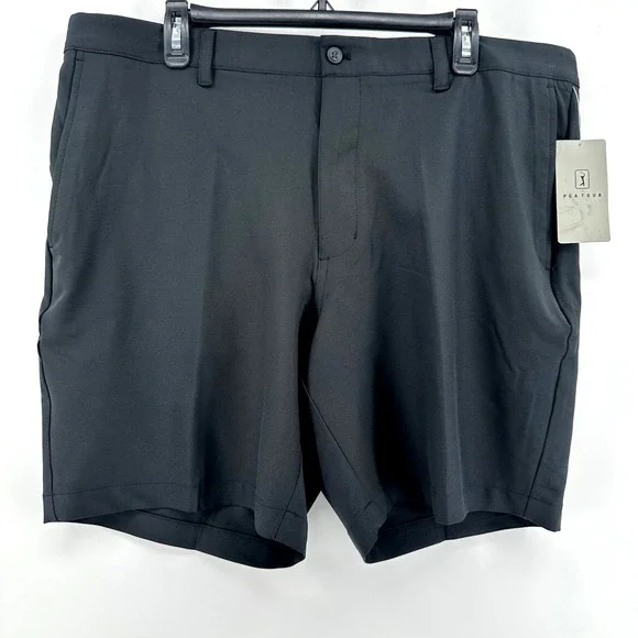 PGA Tour Golf Shorts Men 38 Black Solid Flat Front Active Waistband UPF 50 New