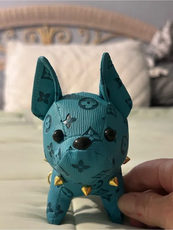 & Other Stories Teal Embossed Dog Key/Card Holder with Gold Studs