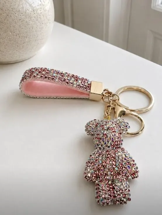 Rhinestone Pink AB Teddy Bear Bag Charm New
