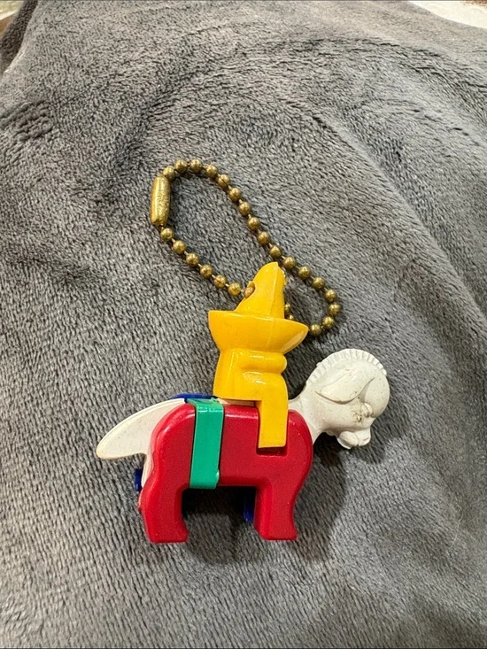 Vintage 1950's Mexican Rider on Donkey Hard Plastic Puzzle Take Apart Keychain