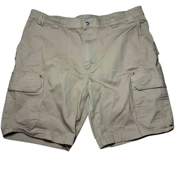 Duluth Trading Co Flex Fire Hose Relaxed Fit Cargo Shorts Mens 44 Khaki Tan 0307