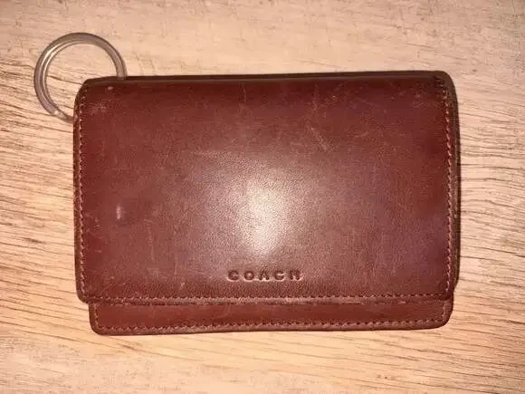 Coach Vintage Brown Leather Multi-Function Wallet Keychain Card Case