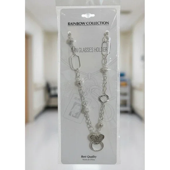 Angel Design ID Badge Holder Necklace Glasses Chain Silver Tone Lanyard 14” NIP