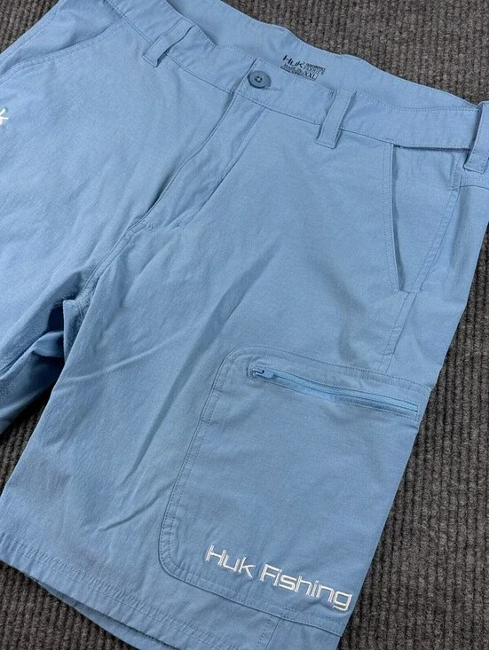 Huk Next Level Fishing Shorts Men XXL Performance Stretch Cargo Light Blue