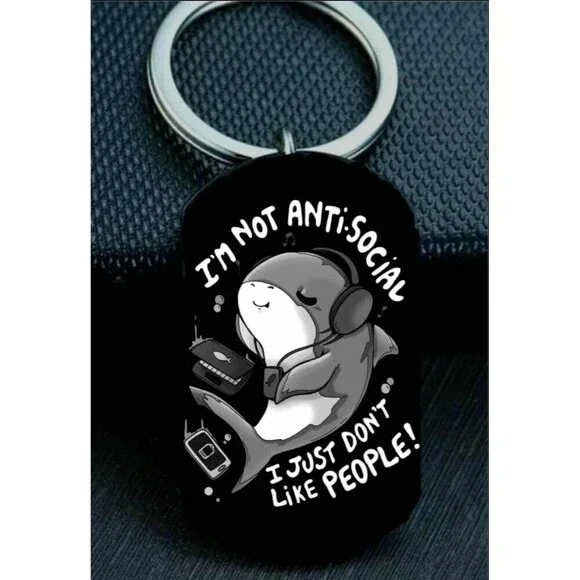 Baby Shark Listen Music Social People Hot Stainless Steel Keychain Funny Art