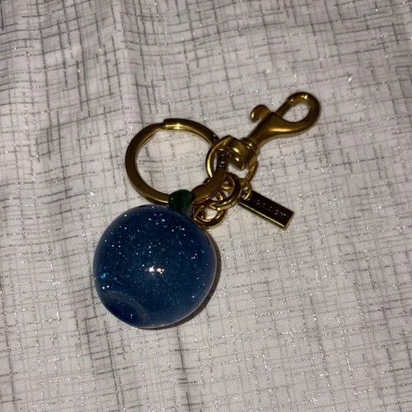 Fashion Gold Keyring with Deep Blue Glitter Orb Charm