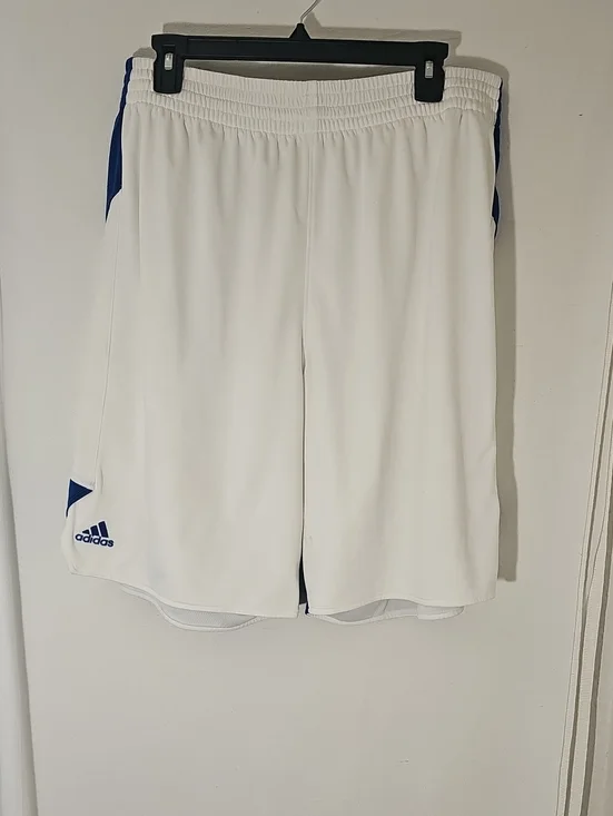 adidas Men's White Athletic Shorts with Blue Trim