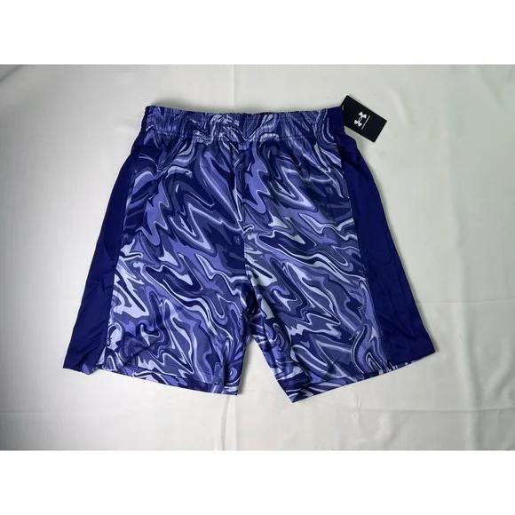 NWT $40 Under Armour UA Blue Wavy Print Poly Elastane Running Shorts Mens Size M