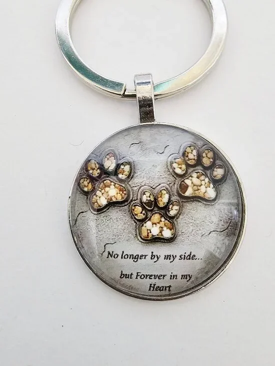 Pet Memorial Keychain Paw Print Rhinestone Dog Cat Loss Sympathy Gift Detachable