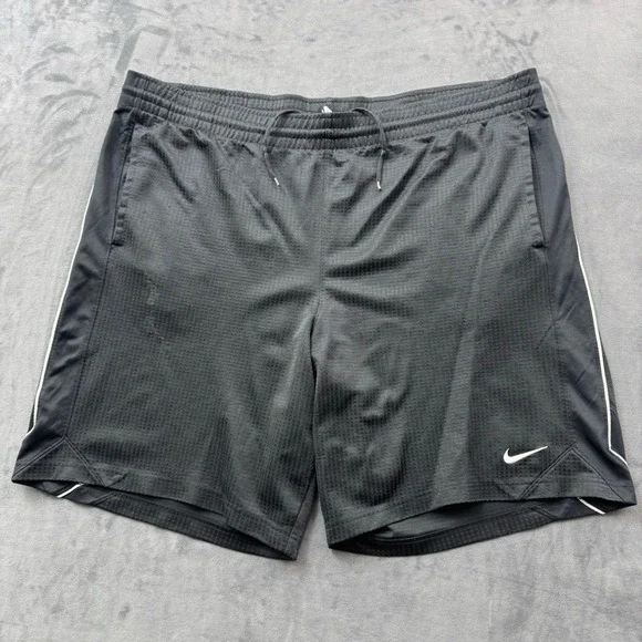 Nike Mens Basketball Shorts Black Mesh Athletic Gym XL Drawstring White Piping
