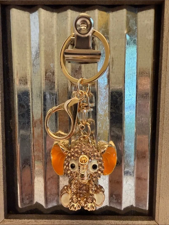 Gold Elephant Keychain with Orange Ears