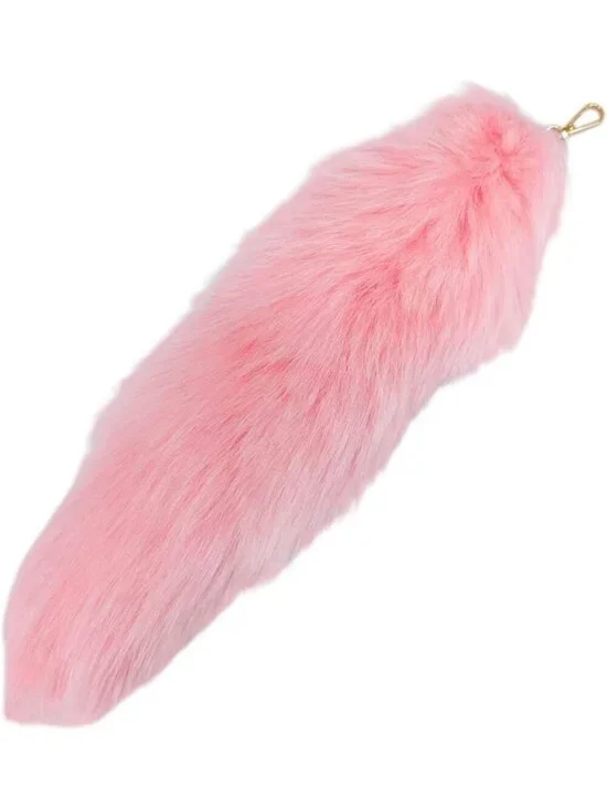 Women's Pink Grey Pendant Cosplay Costume Halloween Furry Tails Keychain Handbag