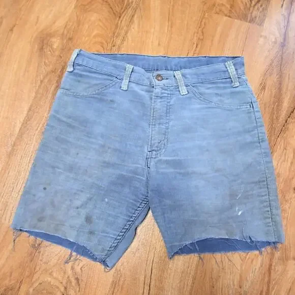 Vintage Corduroy Shorts Distressed Blue Mens 31 Cutoff Shorts