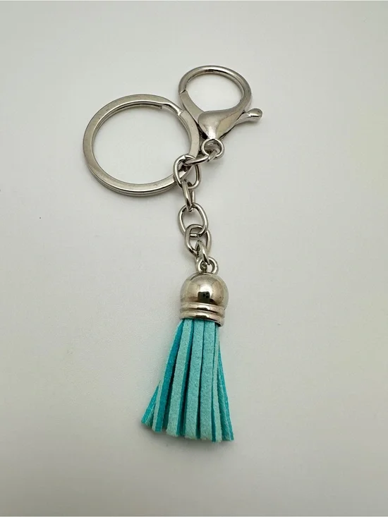 Turquoise Tassel Keychain with Silver Hardware