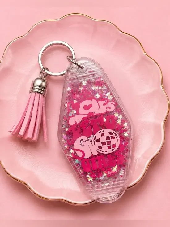 Pink Glitter Disco Keychain with Tassel