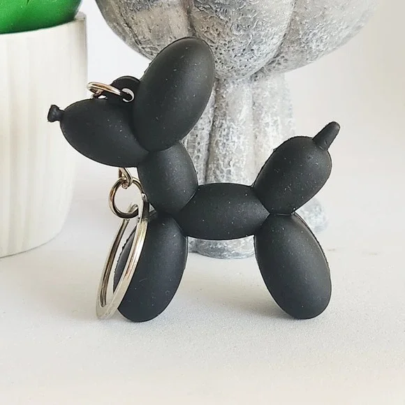 Matte‎ Black Balloon Dog Keychain Whimsical Pop Art Bag Charm Accessory