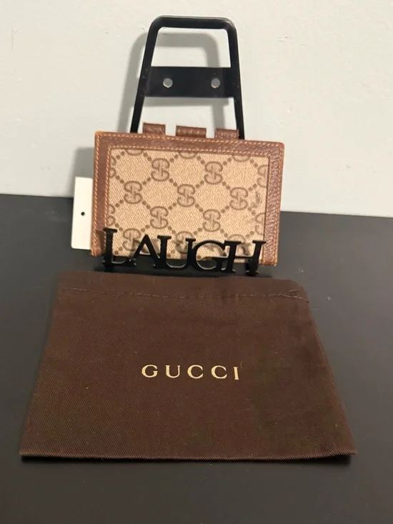 Gucci Vintage Bifold Beige and Brown GG Monogram Card/Passport Holder! Unisex!