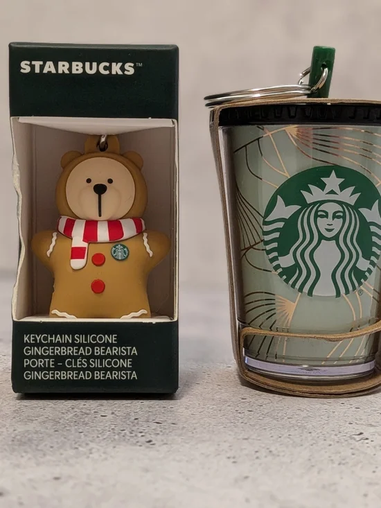 Starbucks Gingerbread Bearista Keychain with Red and White Scarf