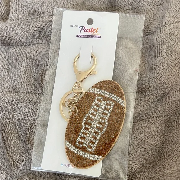 Football rhinestone brown and silver Sparkle Key Holder keychain NWT
